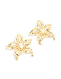 Gold Plated Statement Pearl Flower Earrings - link has visual effect only