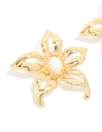 Gold Plated Statement Pearl Flower Earrings - link has visual effect only