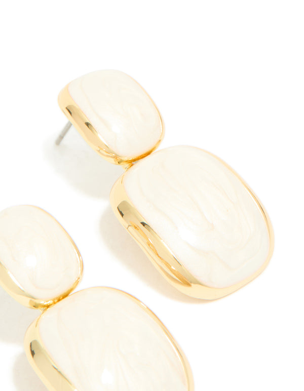 Gold Plated Cream Enamel Statement Drop Earrings