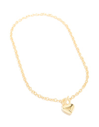 Crafted with gold plated heart charm necklace front view - link has visual effect only