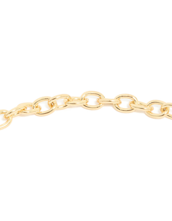 Featuring a gold plated heart charm necklace close up view