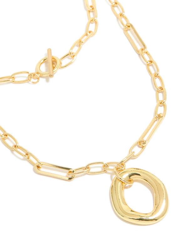 Gold Plated Oval Toggle Clasp Chain Layered  Necklace