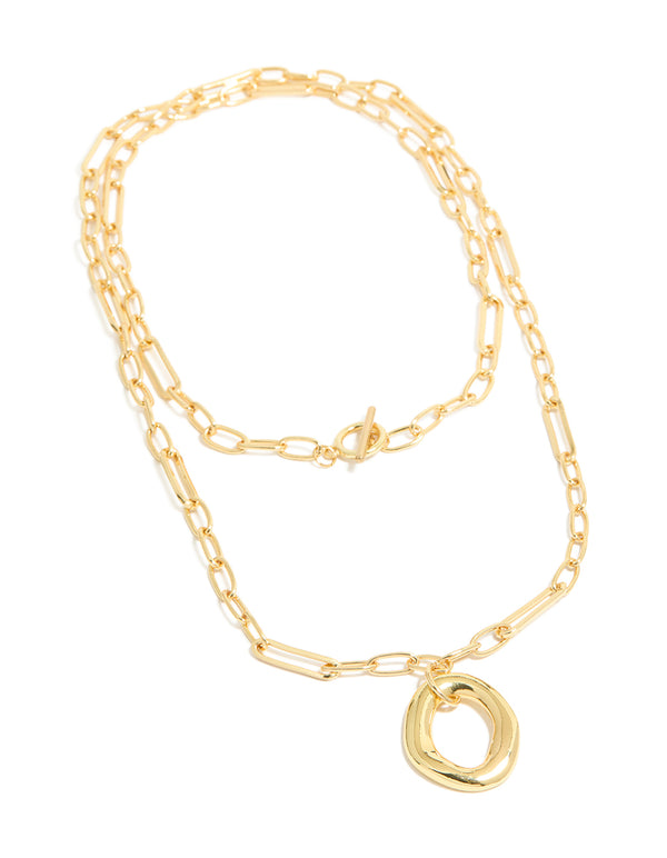Gold Plated Oval Toggle Clasp Chain Layered  Necklace