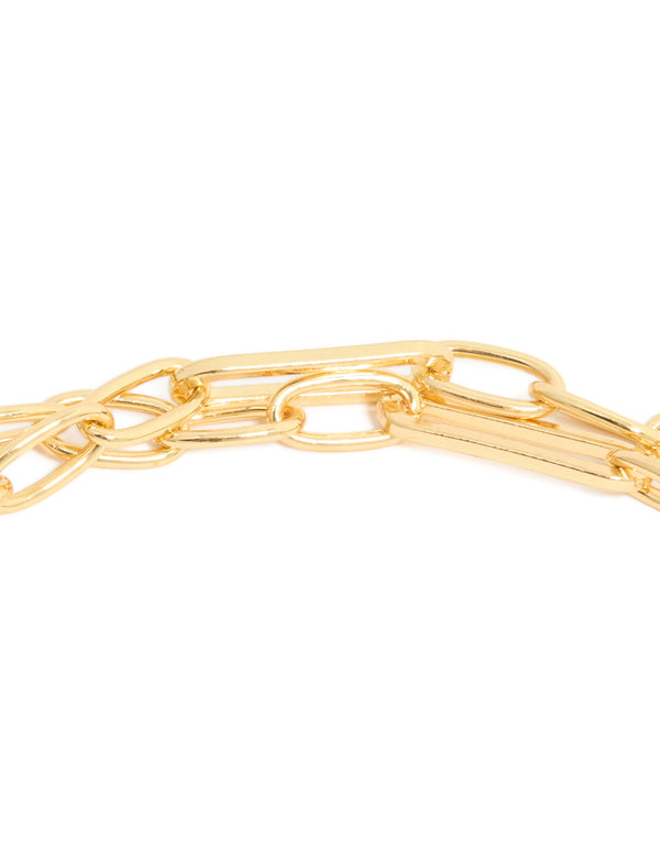 Gold Plated Oval Toggle Clasp Chain Layered  Necklace