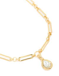 Gold Plated Diamante Bezel Teardrop Chain Necklace - link has visual effect only