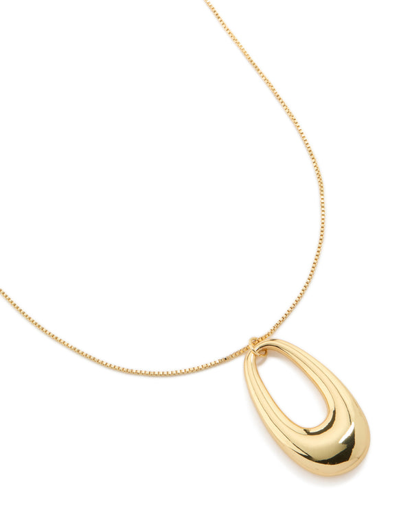 Gold Plated Modern Organic Pendant Statement Necklace