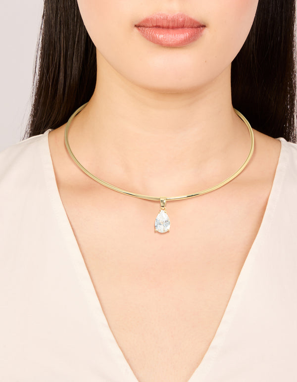 Gold Plated Cubic Zirconia Teardrop Torque Necklace