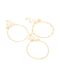 Gold Plated Cubic Zirconia & Chain Bracelets 3-Pack - link has visual effect only