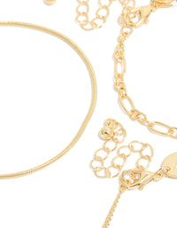 Gold Plated Cubic Zirconia & Chain Bracelets 3-Pack - link has visual effect only