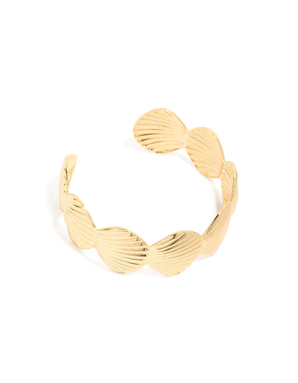 Elegant gold plated shell statement wrist cuff featuring ocean-inspired chunky bracelet front view
