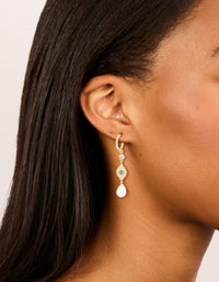 Gold Plated Cubic Zirconia Evil Eye Pearl Drop Earrings - link has visual effect only