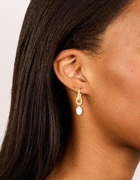 Gold Plated Textured Freshwater Pearl Drop Huggie Earrings - link has visual effect only