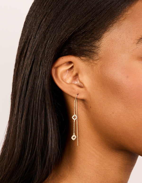 Gold Plated Cubic Zirconia Flower Thread Through Earrings