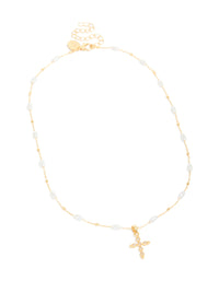 Gold Plated Cubic Zirconia Cross & Pearl Necklace - link has visual effect only