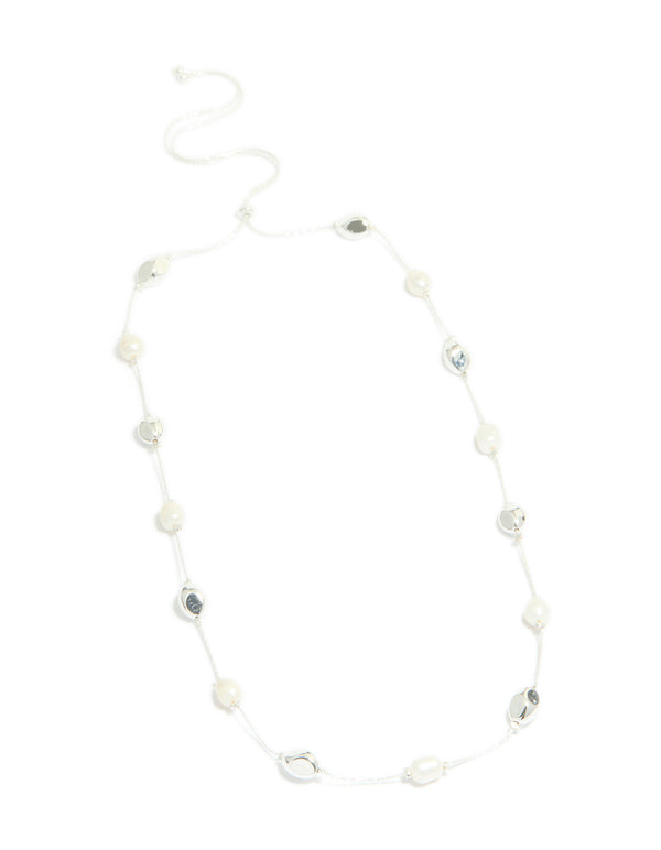Silver Plated Molten & Freshwater Pearl Adjustable Necklace