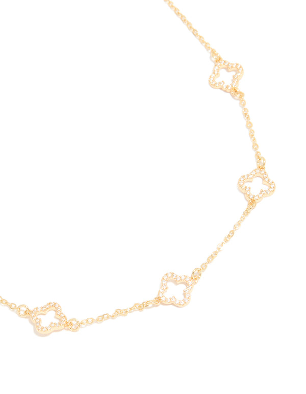 Gold Plated Cubic Zirconia Flower Charm Necklace