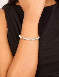 Silver Plated Alternating Cubic Zirconia Round Link Bracelet - link has visual effect only