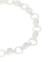 Silver Plated Alternating Cubic Zirconia Round Link Bracelet - link has visual effect only