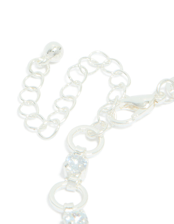 Silver Plated Alternating Cubic Zirconia Round Link Bracelet