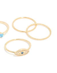 Gold Plated Cubic Zirconia  & Evil Eye Rings 5-Pack - link has visual effect only