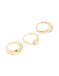 Featuring gold plated cubic zirconia and chunky rings 3-pack with oval cut crystal in statement design front view - link has visual effect only