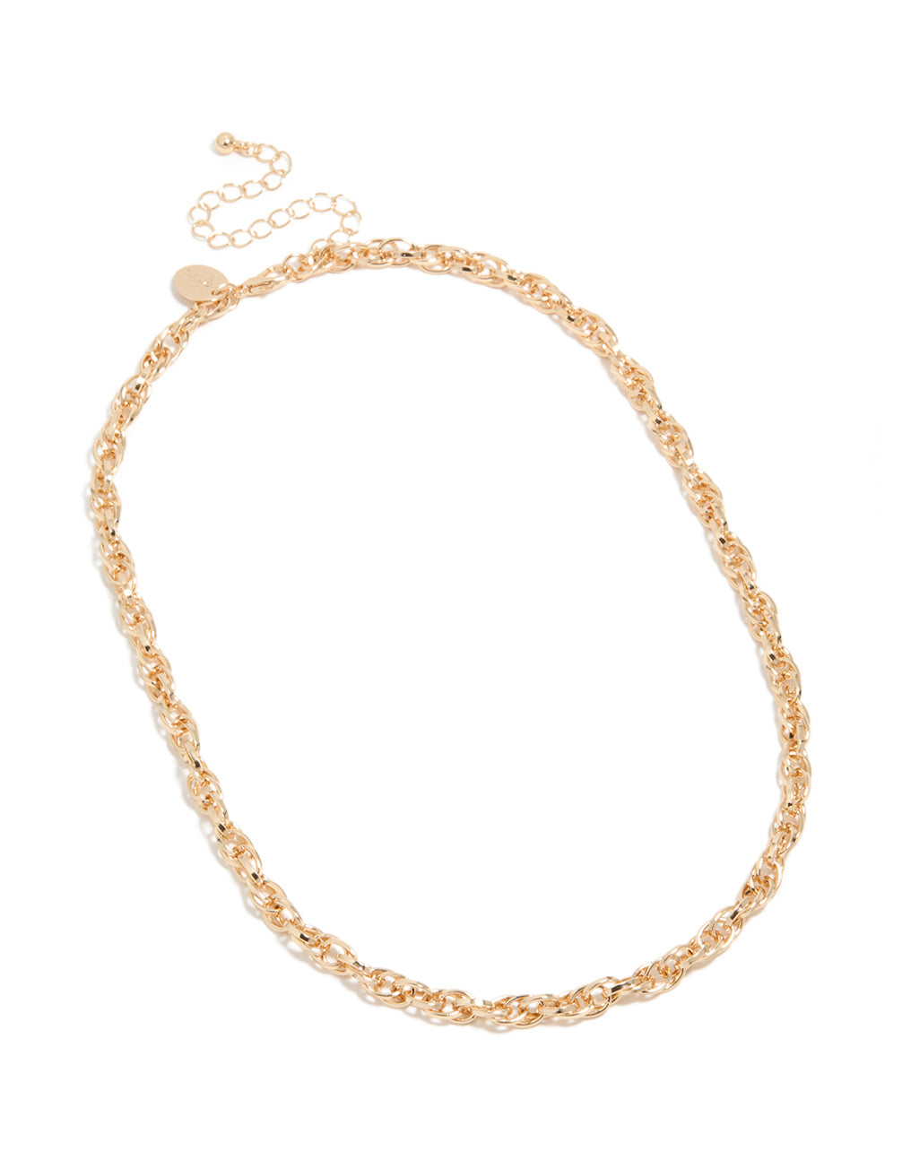 Elegant intertwined chain necklace crafted in gold front view
