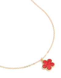 Gold Red Five Petal Flower Necklace - link has visual effect only