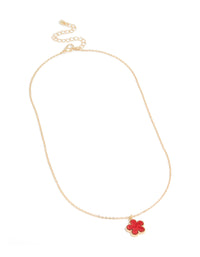 Gold Red Five Petal Flower Necklace - link has visual effect only
