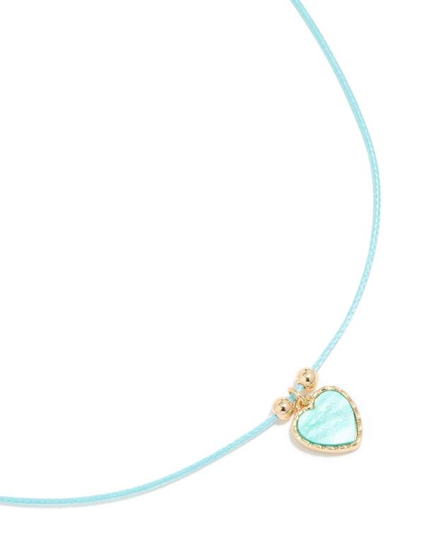 Aqua Blue Heart Pendant Cord Necklace