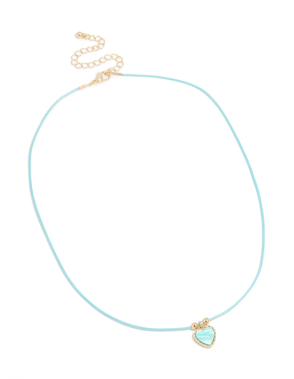 Aqua Blue Heart Pendant Cord Necklace
