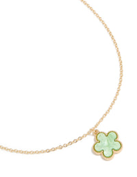 Gold Light Green 5 Petal Flower Necklace - link has visual effect only