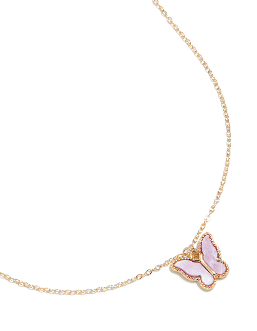 Beautifully designed butterfly pendant necklace in gold close up view