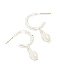 Silver Pearl Drop Huggie Earrings - link has visual effect only