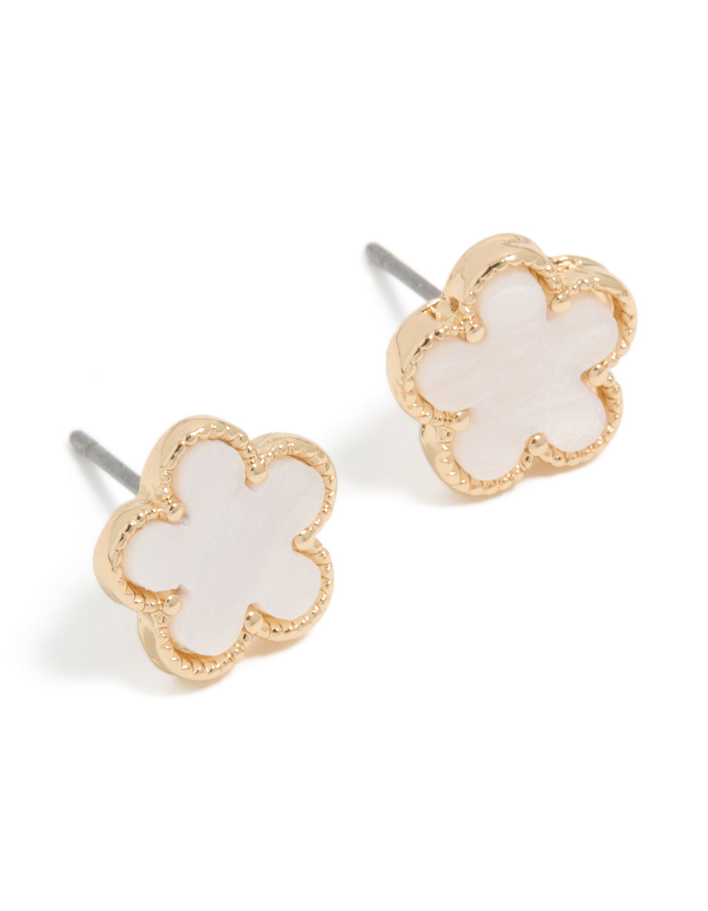 Gold White Acrylic Flower Stud Earrings
