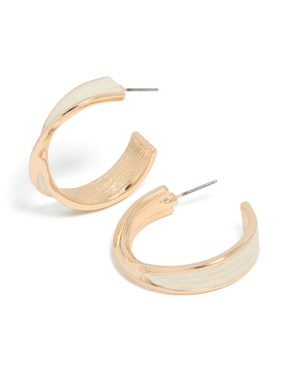 Gold Twisted White Marble Hoop Earrings