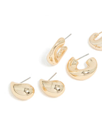 Gold Bubble Thick Huggie Earrings 3-Pack - link has visual effect only