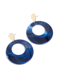 Gold Dark Blue Marble Circle Drop Earrings - link has visual effect only