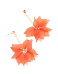 Gold Red Acrylic Flower Petal Drop Earrings - link has visual effect only