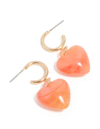 Gold Marble Peach Orange Heart Drop Earrings - link has visual effect only
