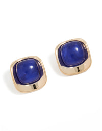 Gold Dark Blue Marble Centre Stud Earrings - link has visual effect only