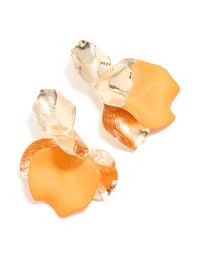 Gold & Orange Half Flower Statement Stud Earrings - link has visual effect only