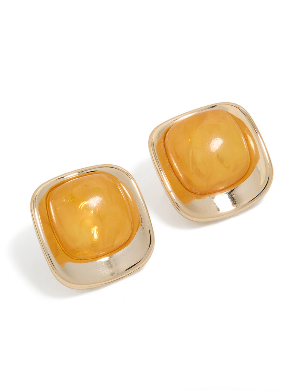 Gold Orange Marble Centre Stud Earrings