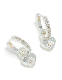 Silver Diamante Heart Drop Huggie Earrings - link has visual effect only
