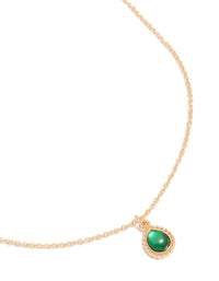 Gold Green Diamante Simple Teardrop Pendant Necklace - link has visual effect only