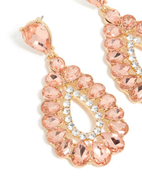 Gold Pink & Clear Diamante Elegant Pear Drop Earrings - link has visual effect only