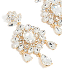 Gold Clear Diamante Square Drop Earrings - link has visual effect only
