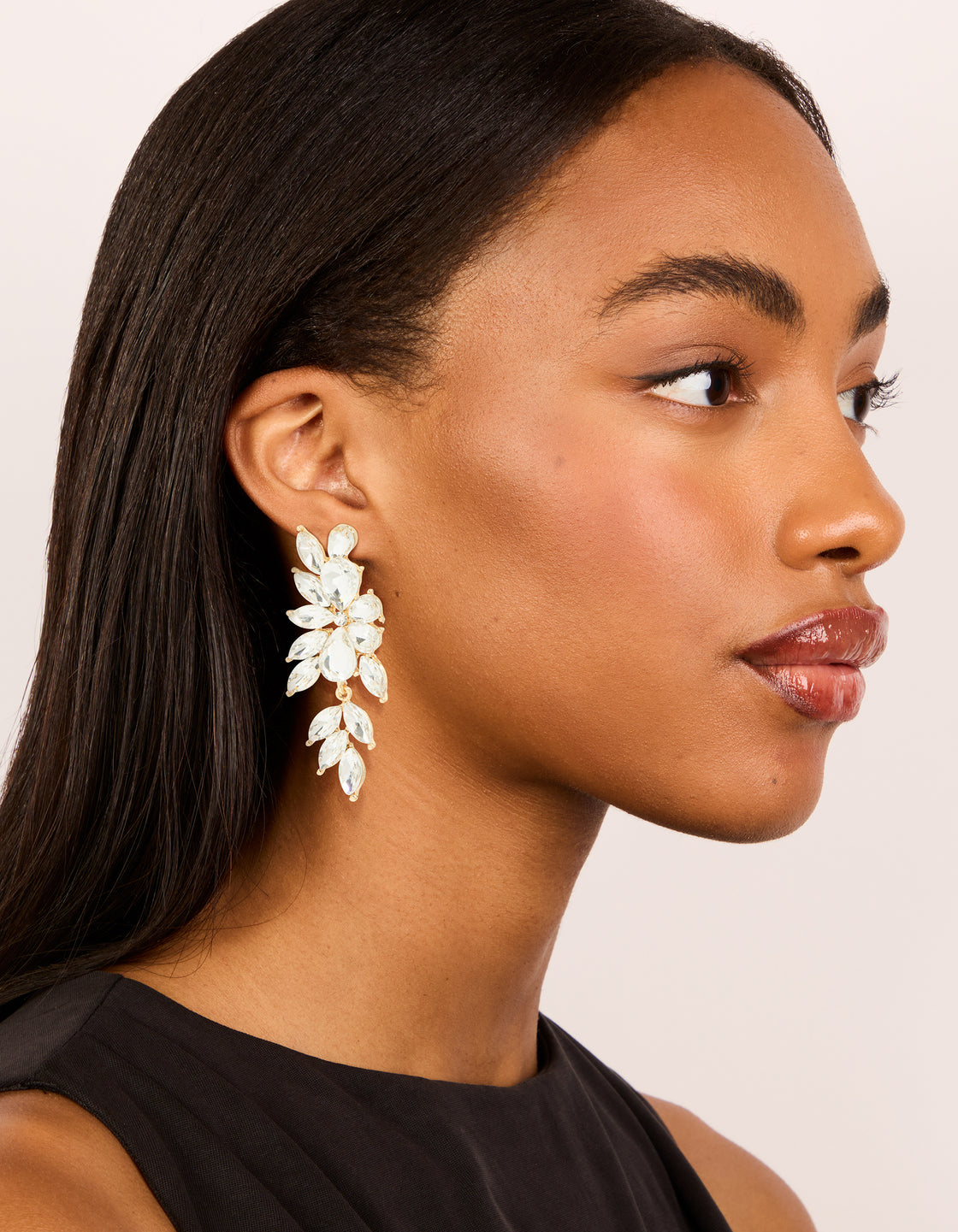 Gold Diamante Chunky Floral Drop Earrings