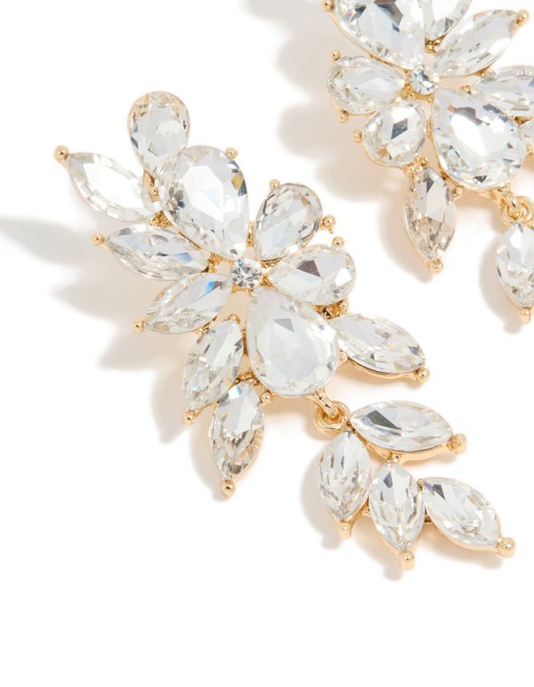 Gold Diamante Chunky Floral Drop Earrings