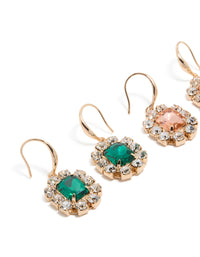 Gold Pink & Green Diamante Dainty Huggie Earrings 2-Pack - link has visual effect only