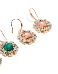 Gold Pink & Green Diamante Dainty Huggie Earrings 2-Pack - link has visual effect only